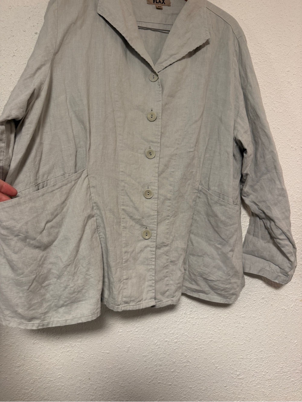 Flax Linen Light Gray Button-Front Jacket - Picture 4 of 5